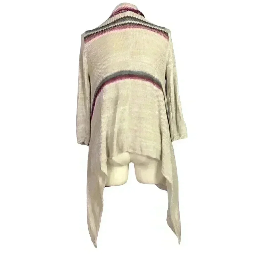Torrid Women 0X Waterfall Striped Sweater Beige Cotton Rayon 3/4 Sleeve Boho - Picture 8 of 10